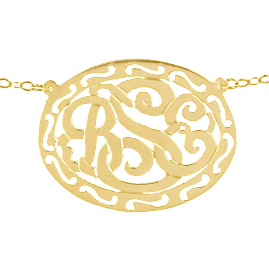 Filigree Framed Monogram Necklace - gold