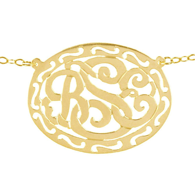 Filigree Framed Monogram Necklace - gold