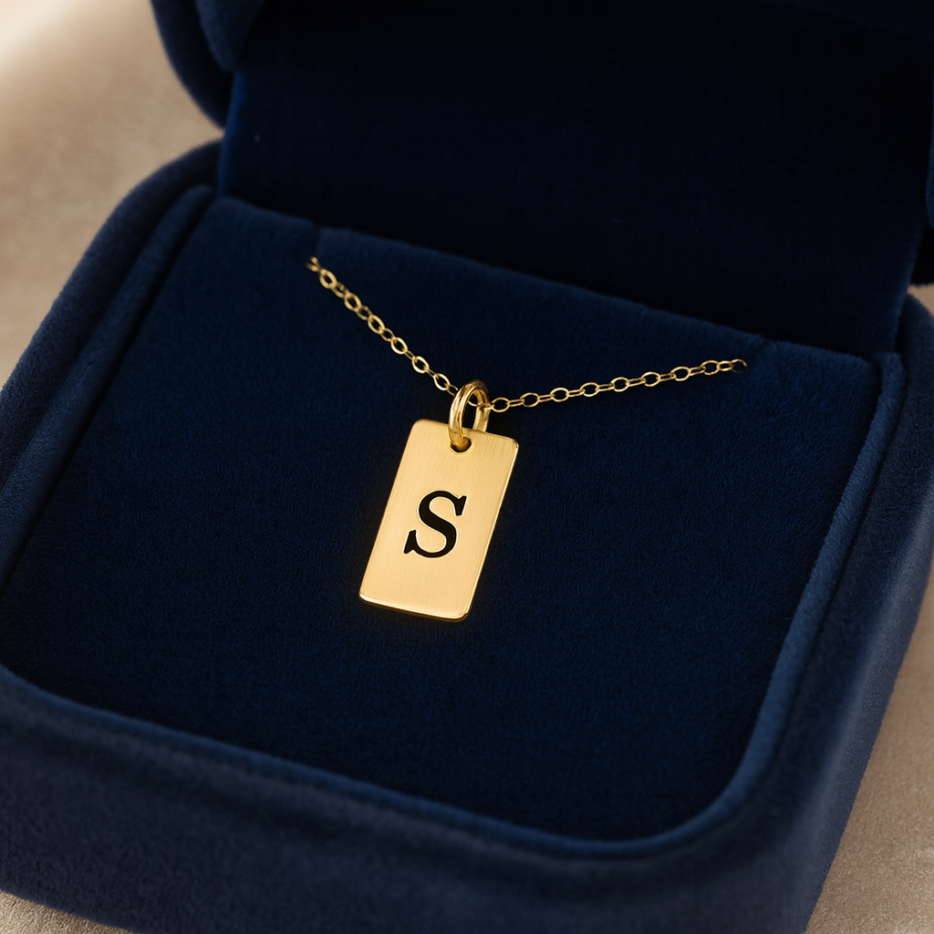 14kt, 10kt, Sterling Silver Or Gold Plated Sterling Silver Tab Initial Necklace Personalized Pendant