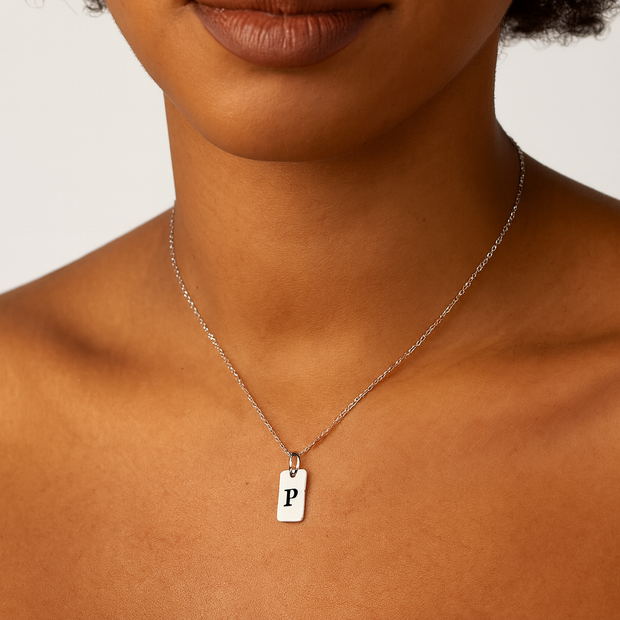 Tab Initial Necklace Personalized Pendant