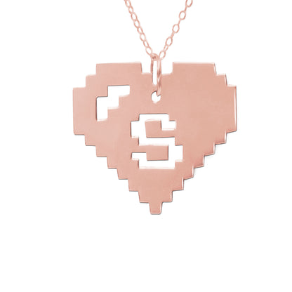 8 Bit Heart Initial Necklace