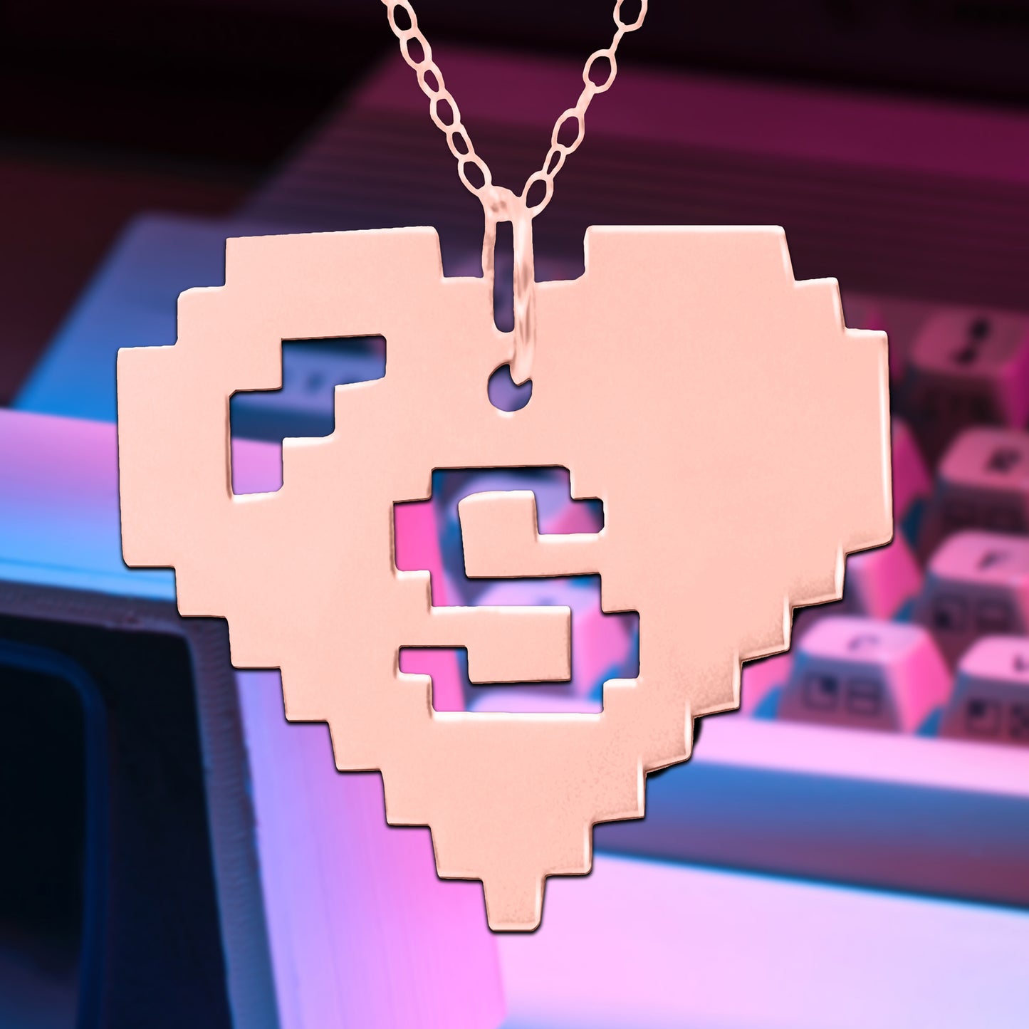 8 Bit Heart Initial Necklace