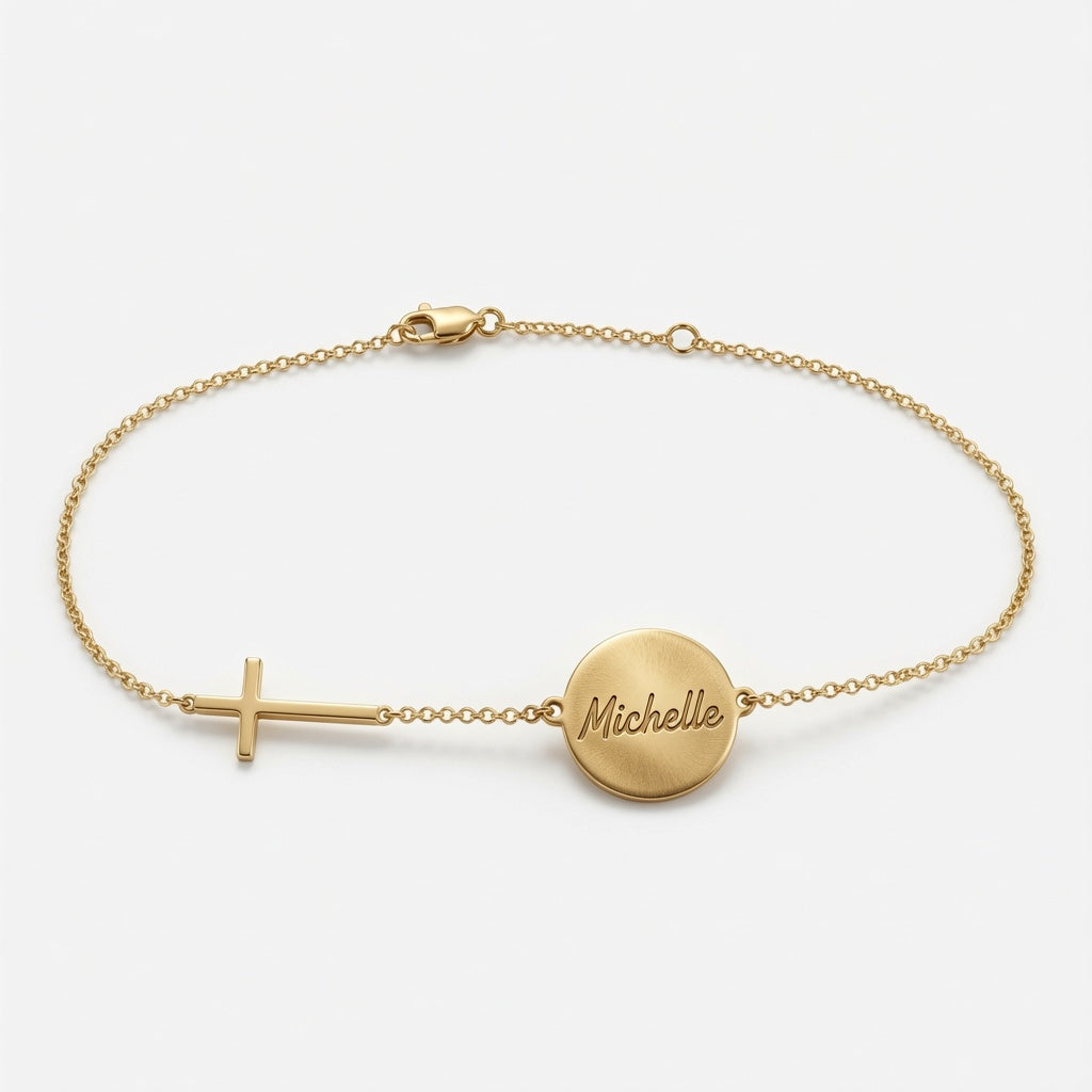 Personalized Engraved Graceful Disc w/ Cross Station Anklet