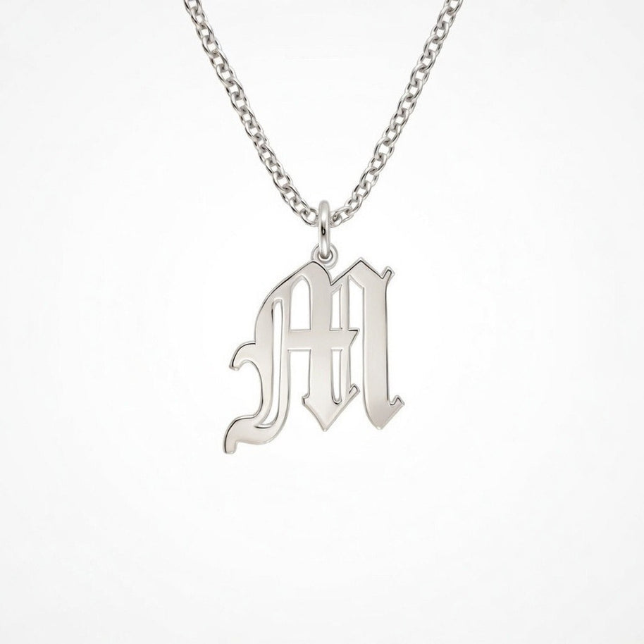 Old English Initial Necklace in Sterling Silver or Gold Plated Sterling Silver - Personalized Initial