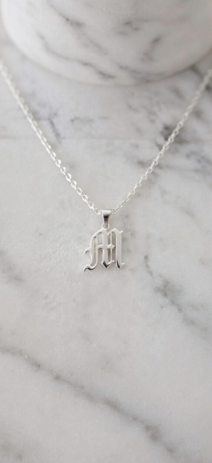 Gothic Old English Initial Necklace | Large Sterling Silver Pendant