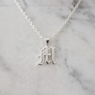Gothic Old English Initial Necklace | Large Sterling Silver Pendant