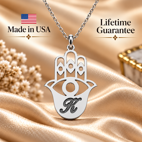 Large Sterling Silver Hamsa – Personalized Name/Initial