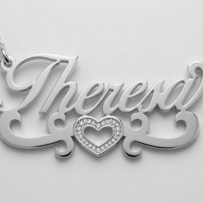 Personalized Script Name Necklace with Open Heart Scroll