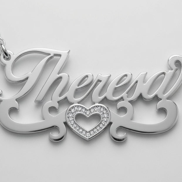 Personalized Script Name Necklace with Open Heart Scroll