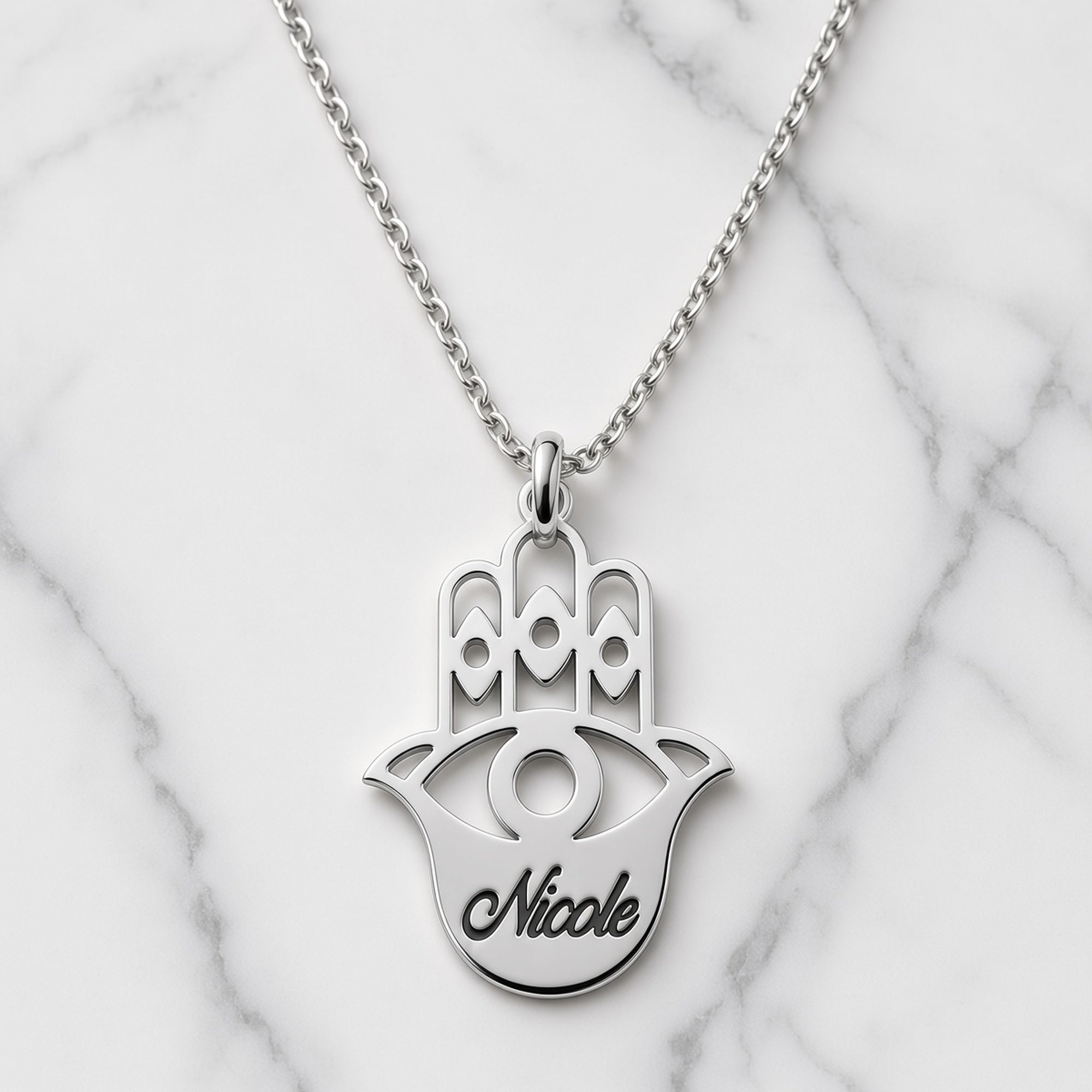 Hamsa Name Necklace - Sterling Silver