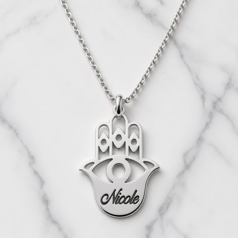 Hamsa Name Necklace - Sterling Silver