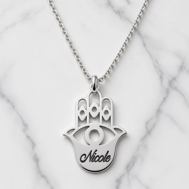 Hamsa Name Necklace - Sterling Silver