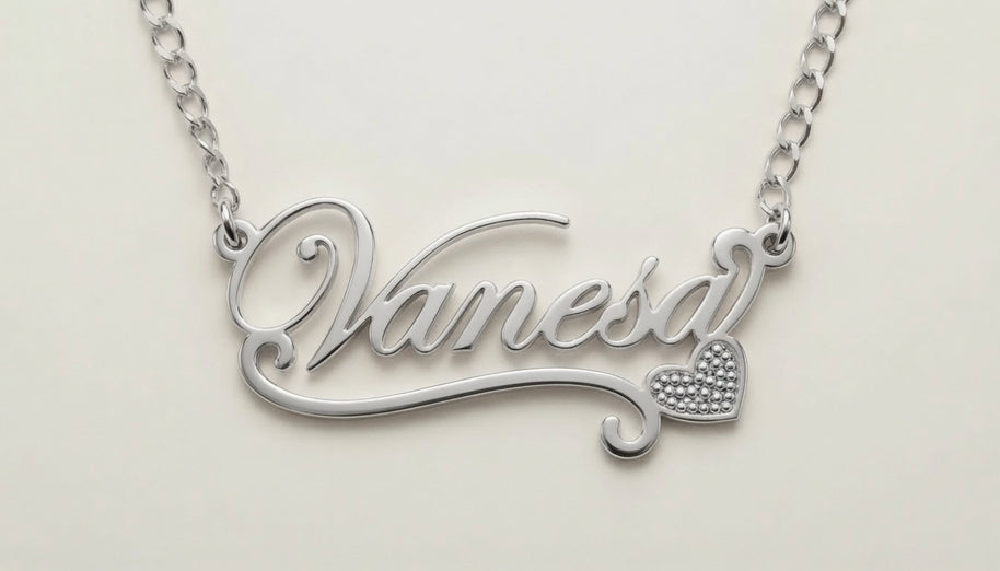 Personalized Script Name Necklace with Sweeping Heart Tail