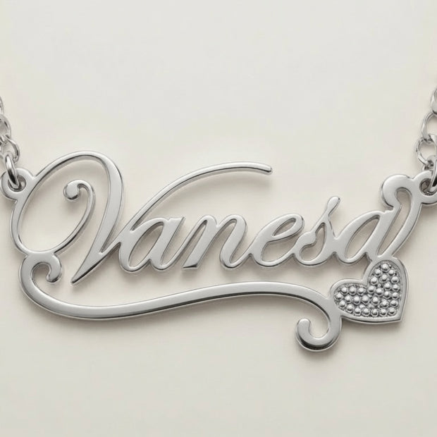 Personalized Script Name Necklace with Sweeping Heart Tail