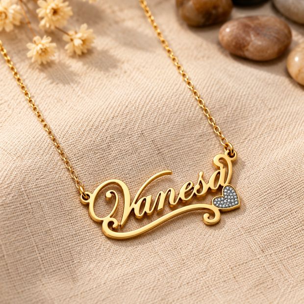 Personalized Script Name Necklace with Sweeping Heart Tail