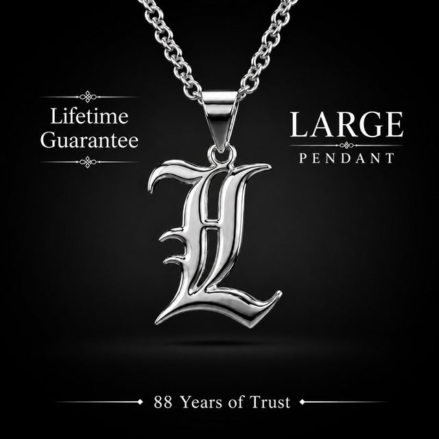 Gothic Old English Initial Necklace | Large Sterling Silver Pendant