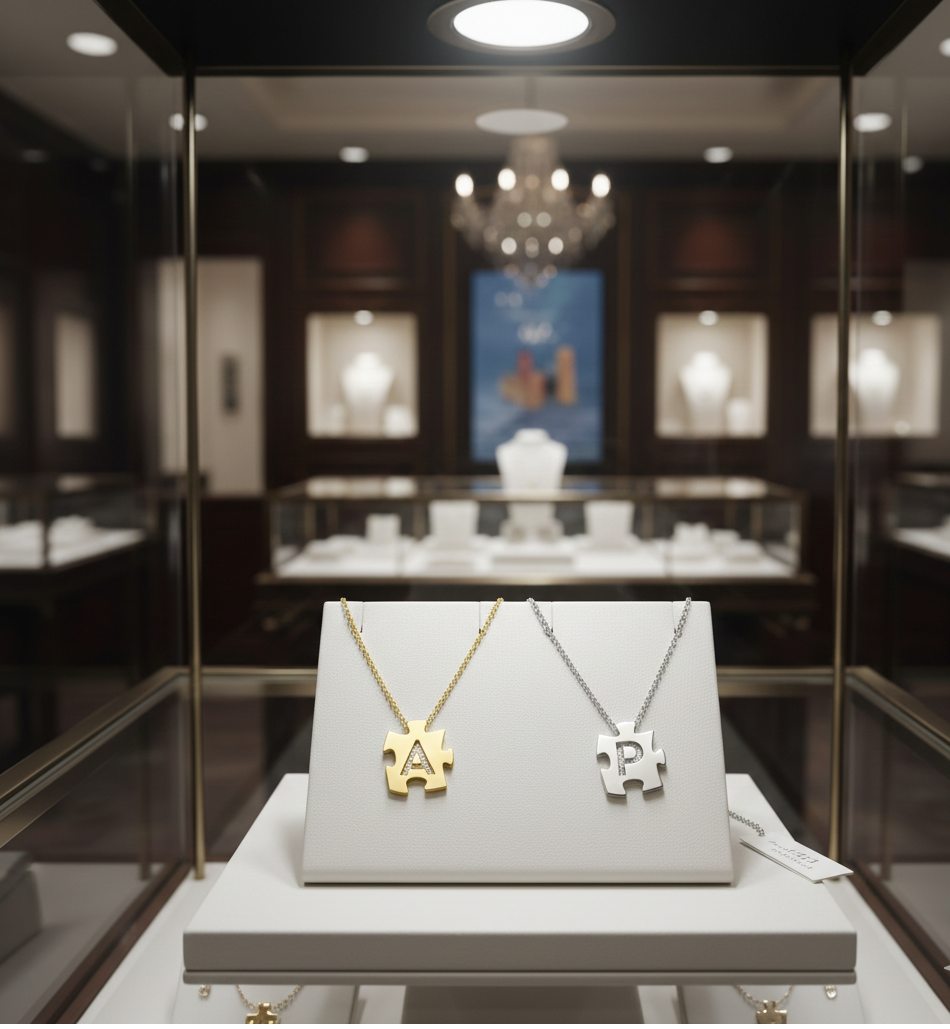 Puzzle Initials Necklace - Personalized Initial in Sterling Silver or Gold Plated Sterling Silver