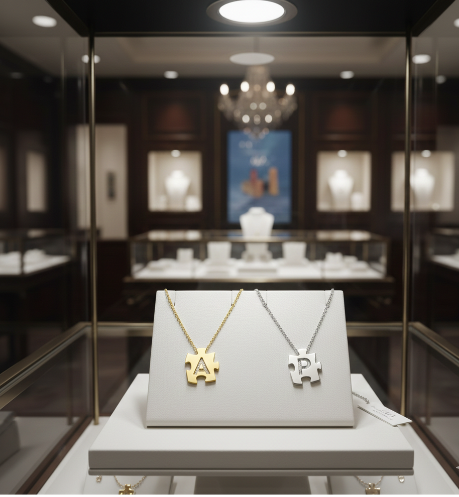 Puzzle Initials Necklace - Personalized Initial in Sterling Silver or Gold Plated Sterling Silver