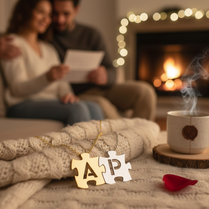 Puzzle Initials Necklace - Personalized Initial in Sterling Silver or Gold Plated Sterling Silver