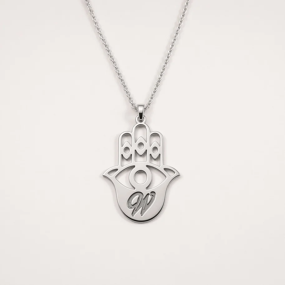 Hamsa Personalized Initial Necklace| Large pendant