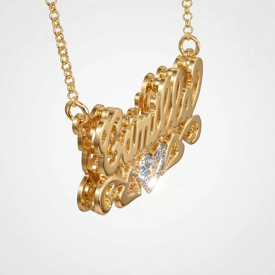 Beaded Double 3-D Name Necklace Sterling Silver/Gold Plated Sterling Silver