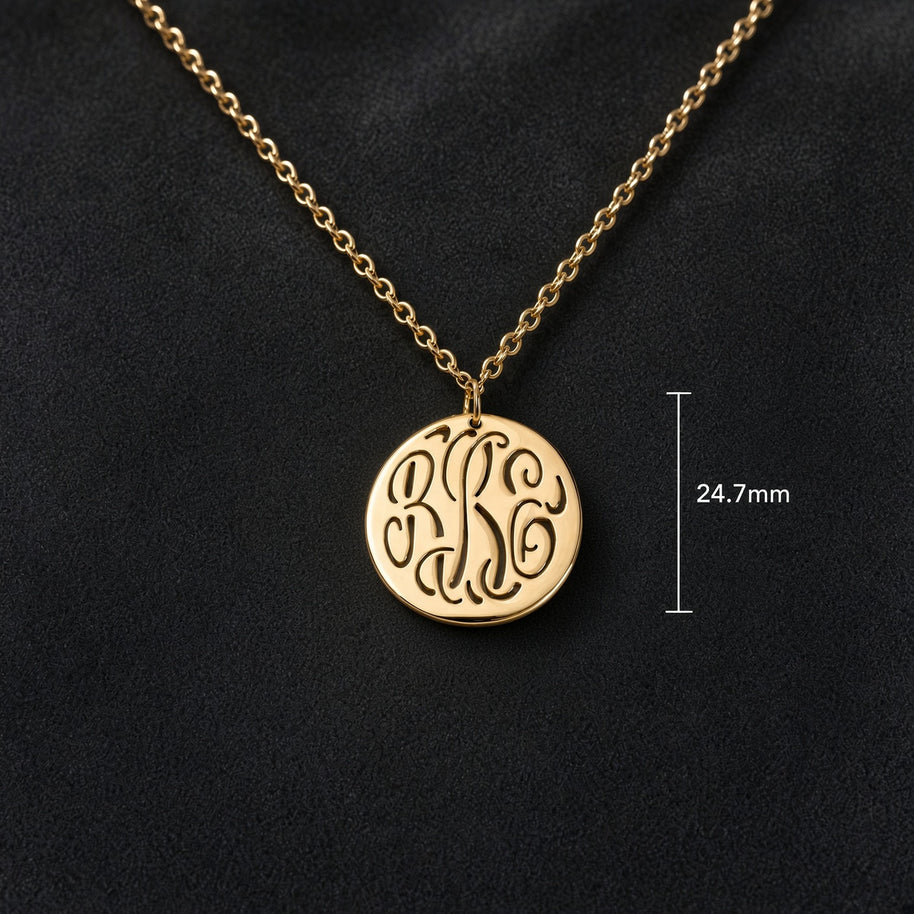 Pierced Circle Monogram Pendant Necklace
