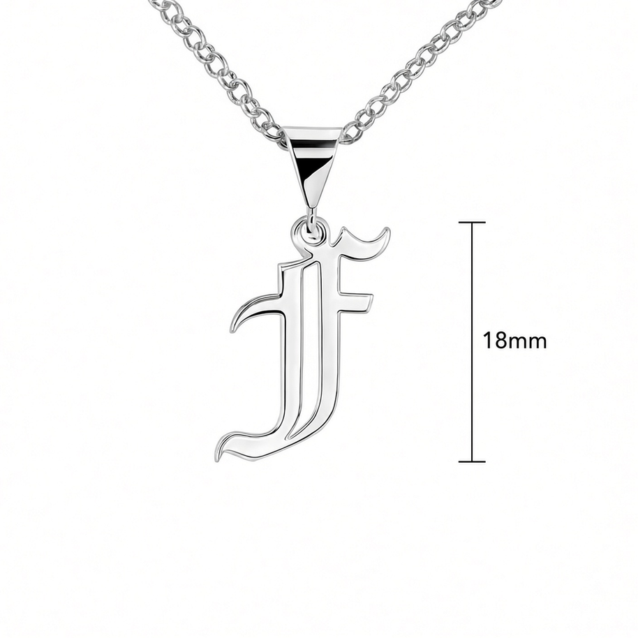 Gothic Script Initial Necklace | Sterling Silver | Lifetime Guarantee