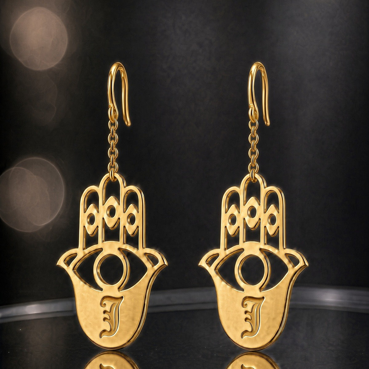 Hamsa Personalized Initial Earrings, Regular, Large or Drop