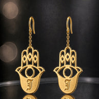 Hamsa Personalized Initial Earrings, Regular, Large or Drop