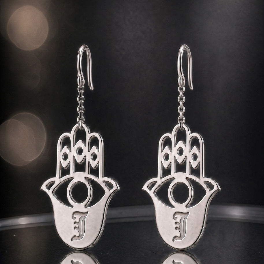 Hamsa Personalized Initial Earrings, Regular, Large or Drop