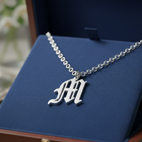 Old English Initial Necklace in Sterling Silver or Gold Plated Sterling Silver - Personalized Initial