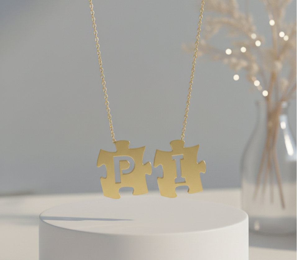 Puzzle Initials Necklace - Personalized Initial in Sterling Silver or Gold Plated Sterling Silver