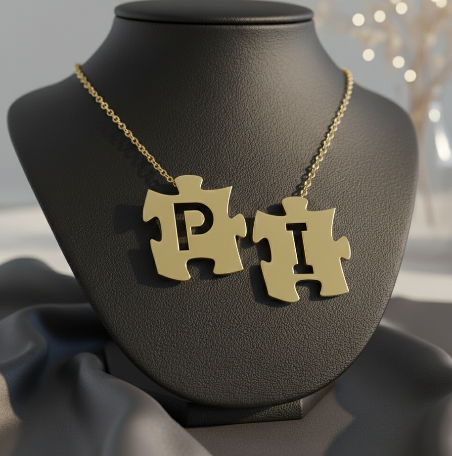 Puzzle Initials Necklace - Personalized Initial in Sterling Silver or Gold Plated Sterling Silver
