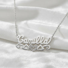 Beaded Double 3-D Name Necklace Sterling Silver/Gold Plated Sterling Silver
