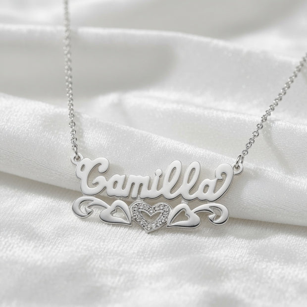Beaded Double 3-D Name Necklace Sterling Silver/Gold Plated Sterling Silver