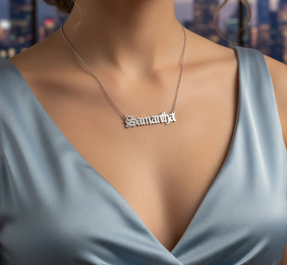 Classic Old English  Gothic Nameplate Necklace