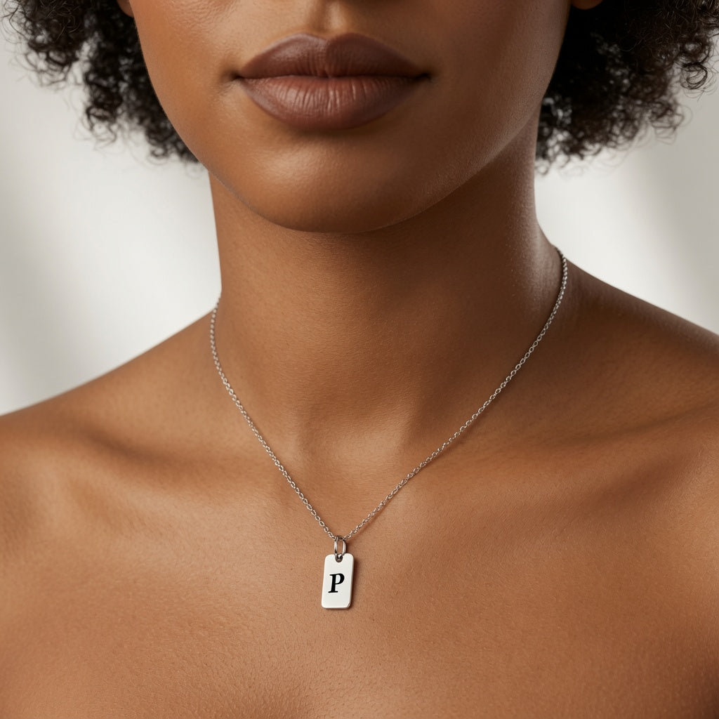 Tab Initial Necklace Personalized Pendant