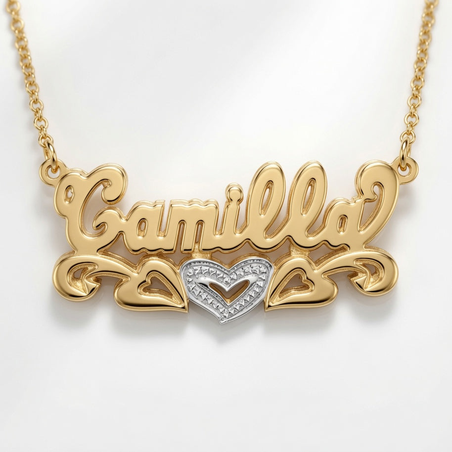 Beaded Double 3-D Name Necklace Sterling Silver/Gold Plated Sterling Silver