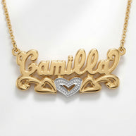 Beaded Double 3-D Name Necklace Sterling Silver/Gold Plated Sterling Silver