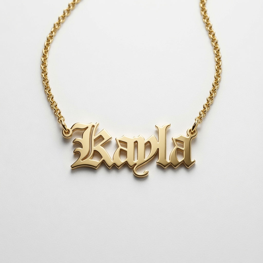 Classic Old English  Gothic Nameplate Necklace