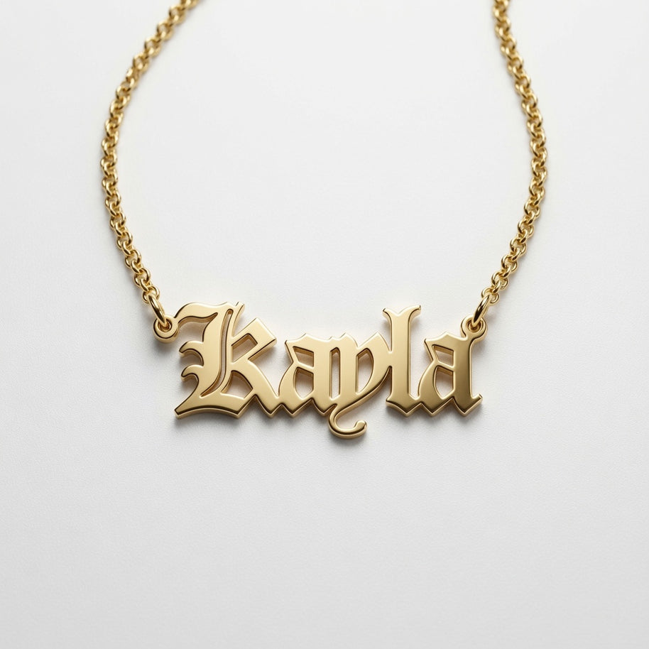 Classic Old English  Gothic Nameplate Necklace