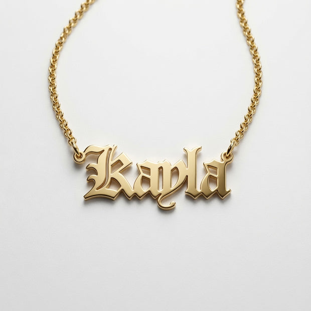 Classic Old English  Gothic Nameplate Necklace