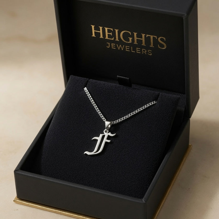Gothic Old English Initial Necklace | Large Sterling Silver Pendant