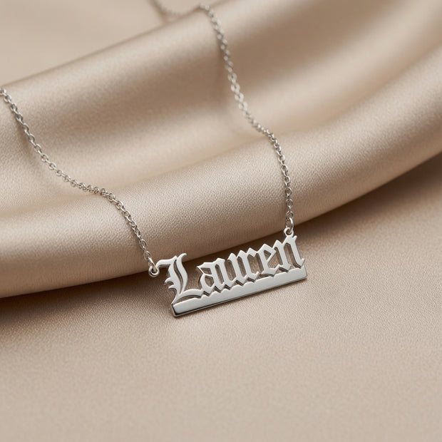 Custom Old English Name Necklace, Sterling Silver | USA Made