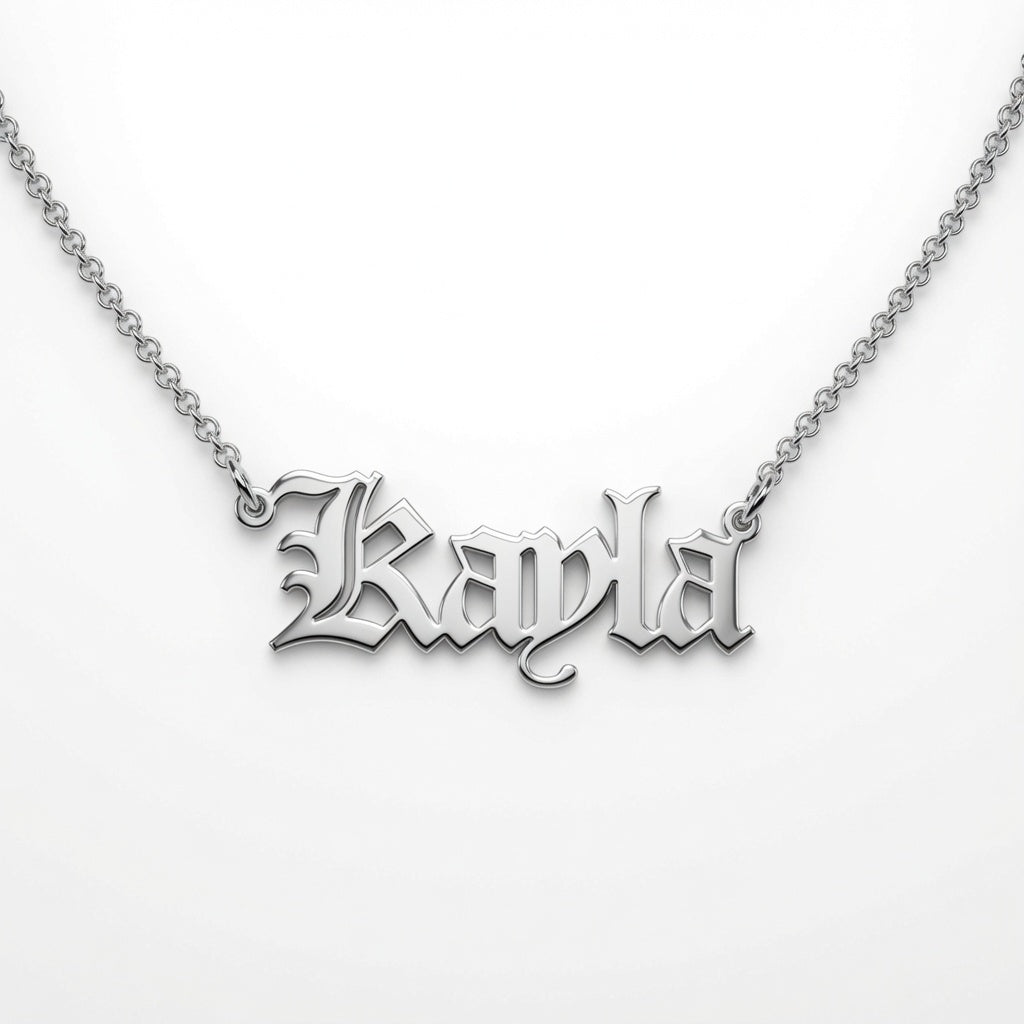 Classic Old English  Gothic Nameplate Necklace