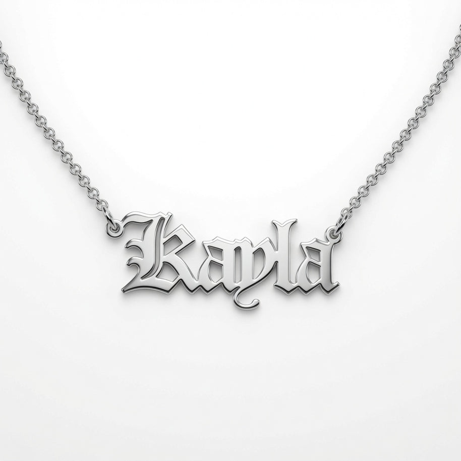 Classic Old English  Gothic Nameplate Necklace