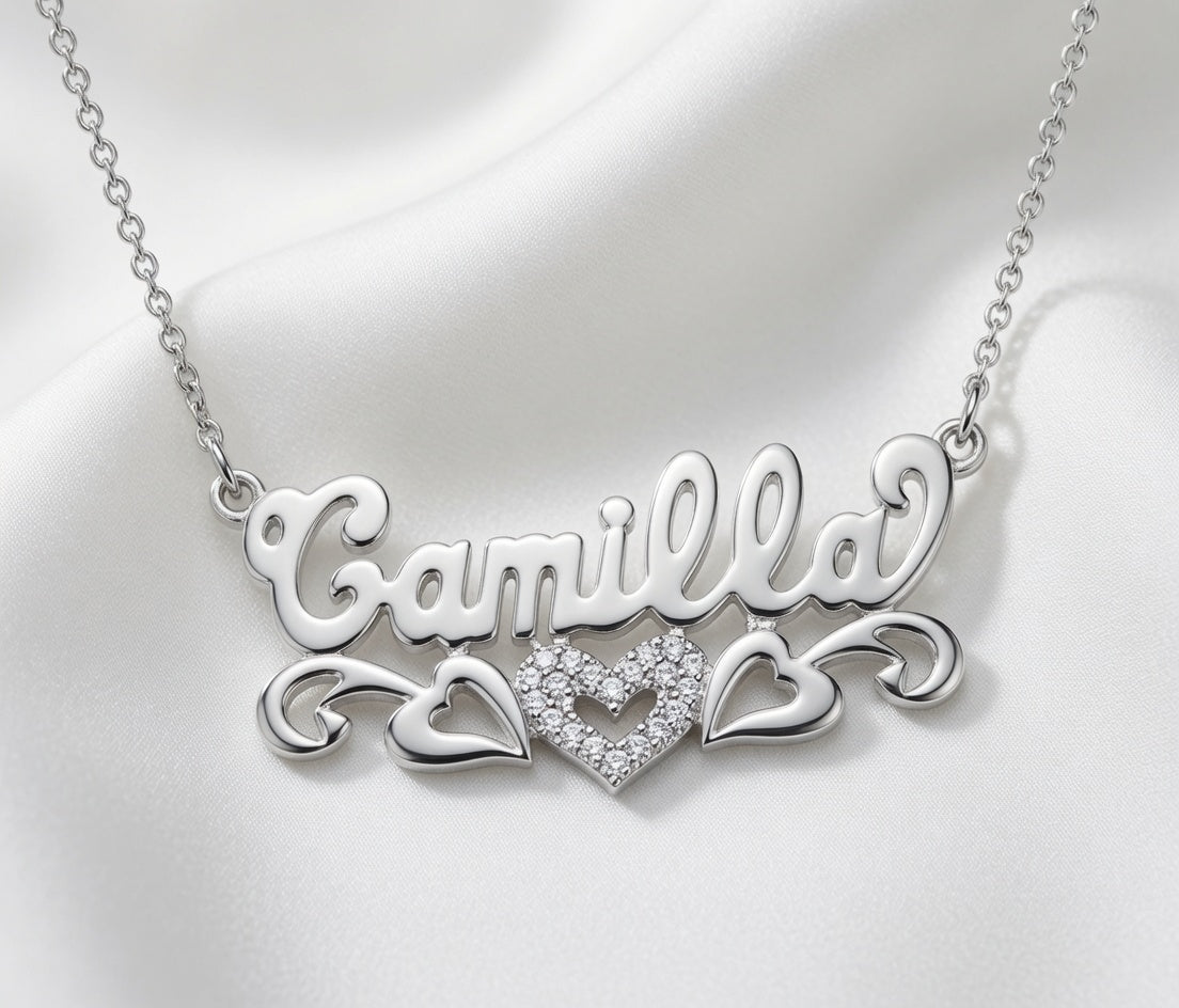 Beaded Double 3-D Name Necklace Sterling Silver/Gold Plated Sterling Silver