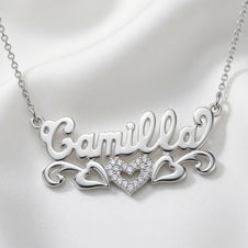 Beaded Double 3-D Name Necklace Sterling Silver/Gold Plated Sterling Silver