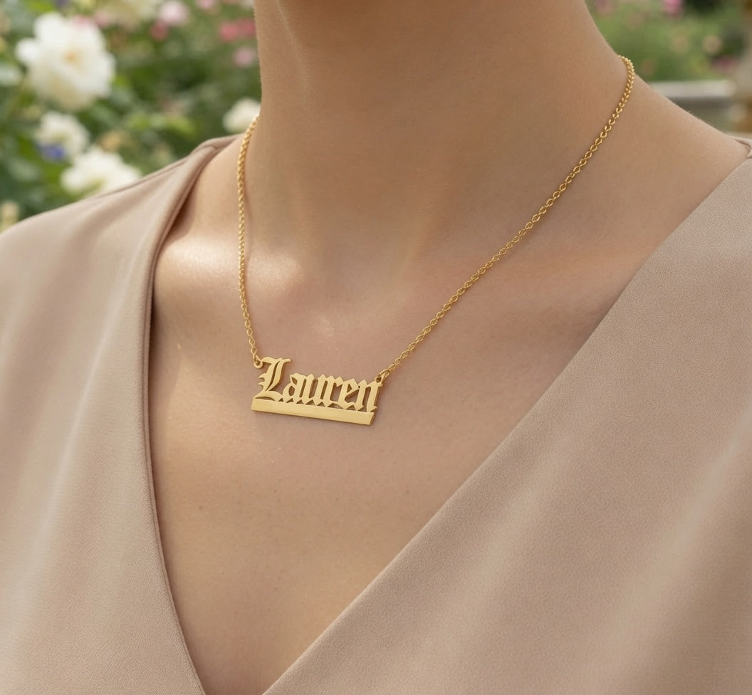 Custom Old English Name Necklace, Sterling Silver | USA Made