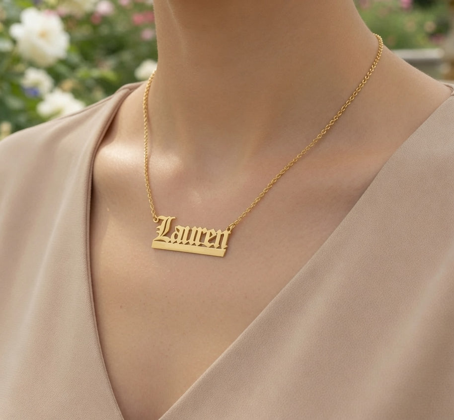 Custom Old English Name Necklace, Sterling Silver | USA Made